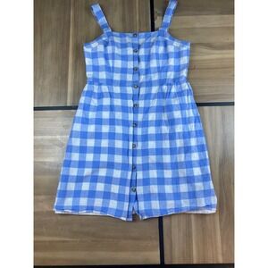 J. Crew Blue White Gingham Button Front Linen Cotton Blend Dress Size 12